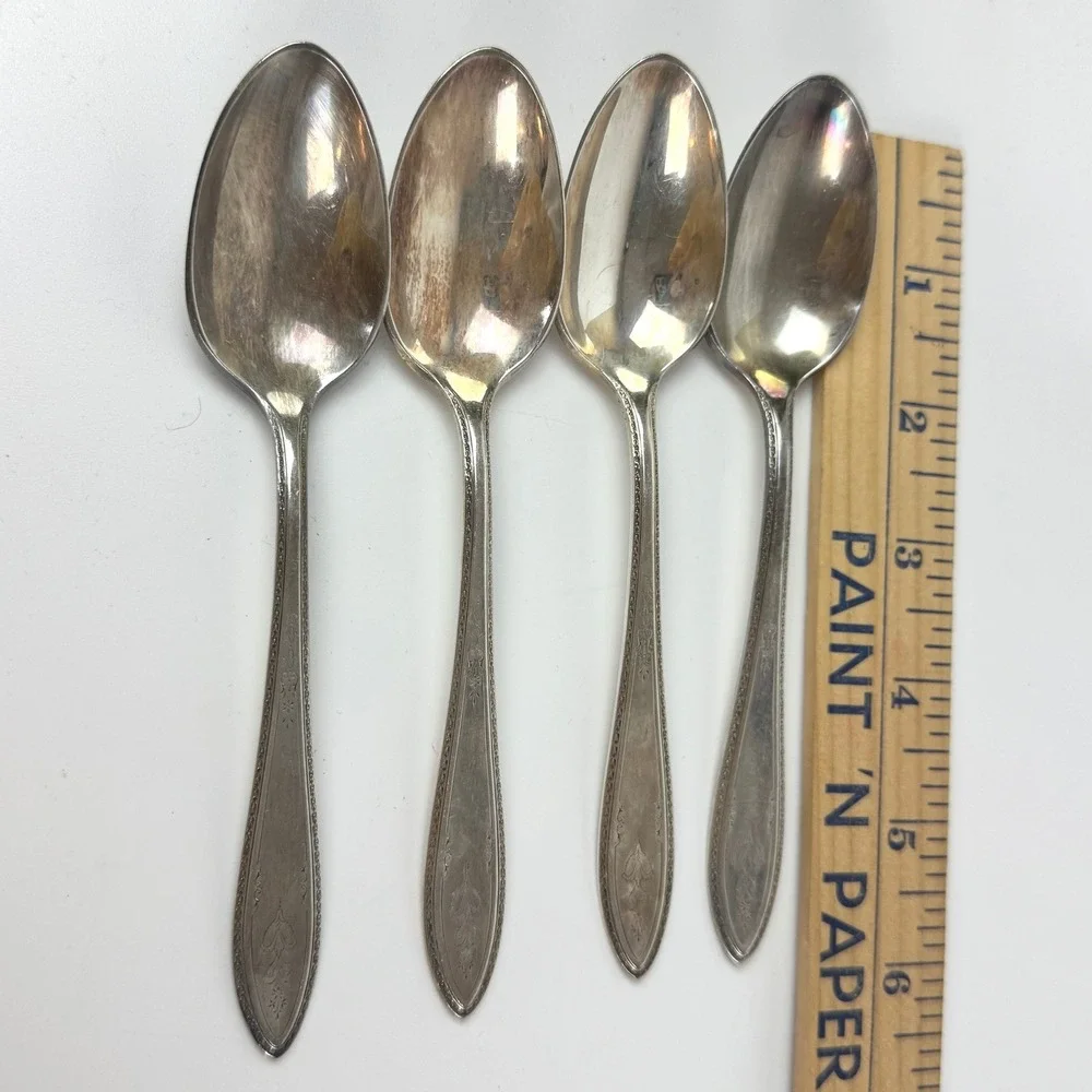 1847 Rogers Bros Argosy Silverplate Teaspoons Set of 4 Vintage 1926 Art Deco 6in
